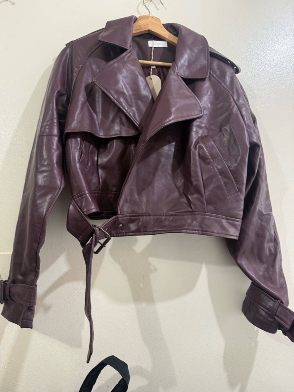 Meshki Plum Cropped Leather Moto Jacket - Picture 6 of 6